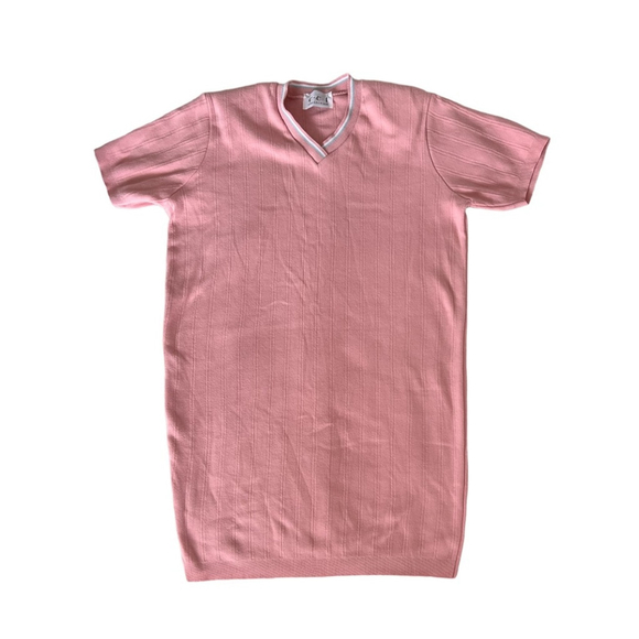 Vintage Baby Pink Short Sleeve Ribbed Knit Mini Sweater Dress Size xLarge - Picture 3 of 6